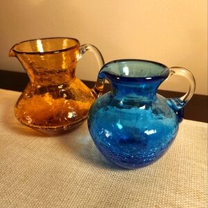 Set of 2 Crackle Glass Pitchers
